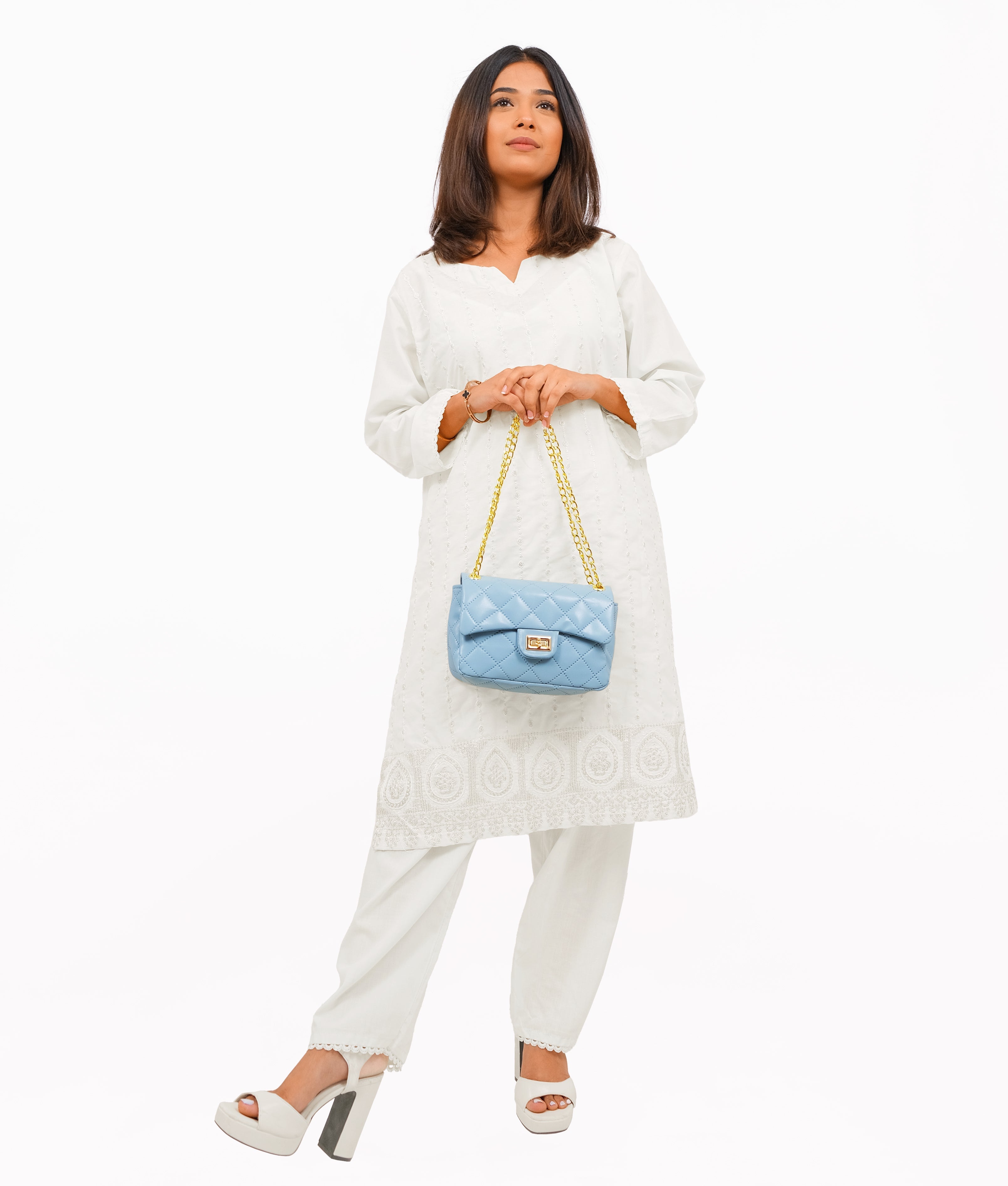 RTW Creation - Sky Blue quilted mini bag with chain