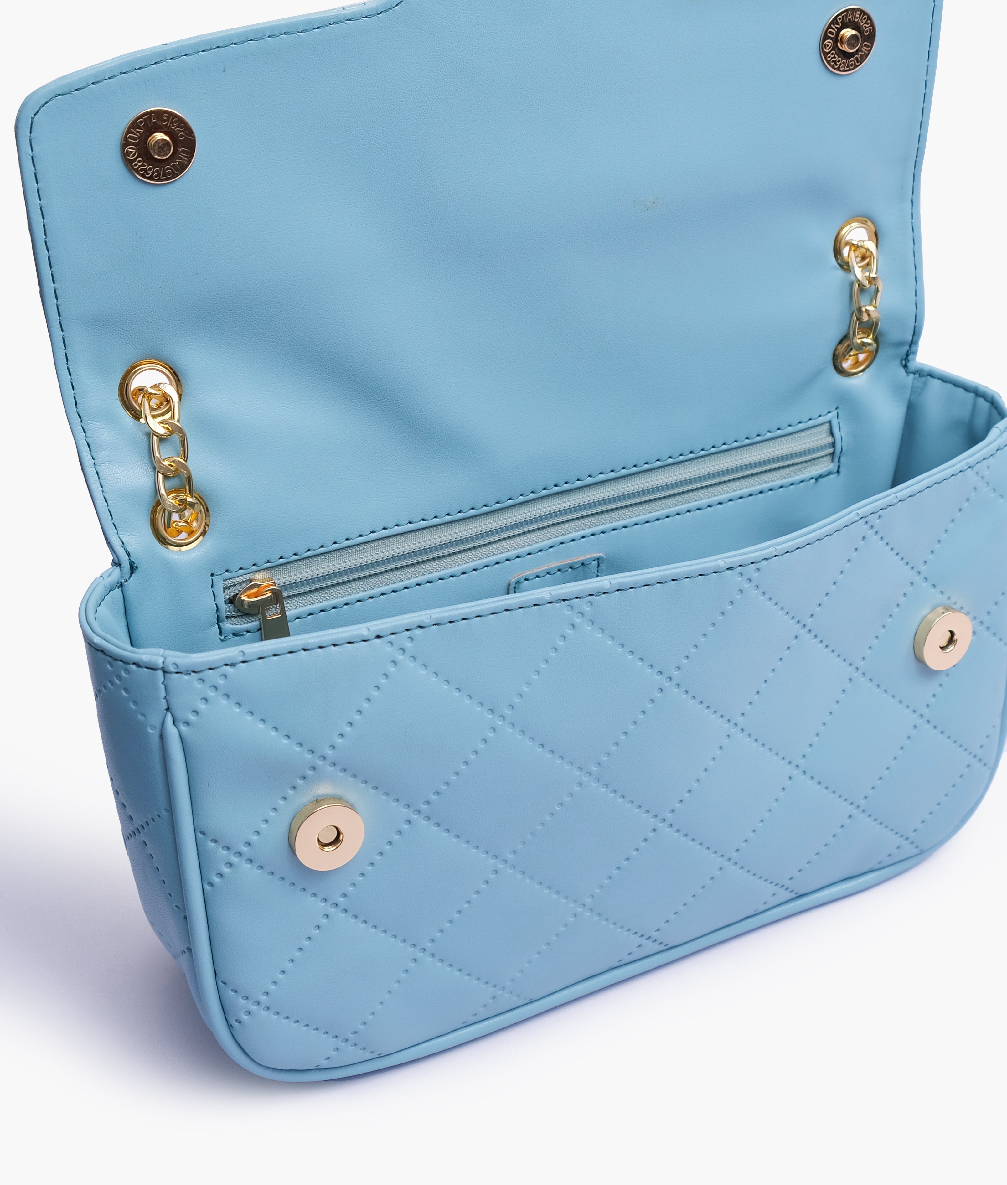 RTW Creation - Sky blue quilted small shoulder bag with chain