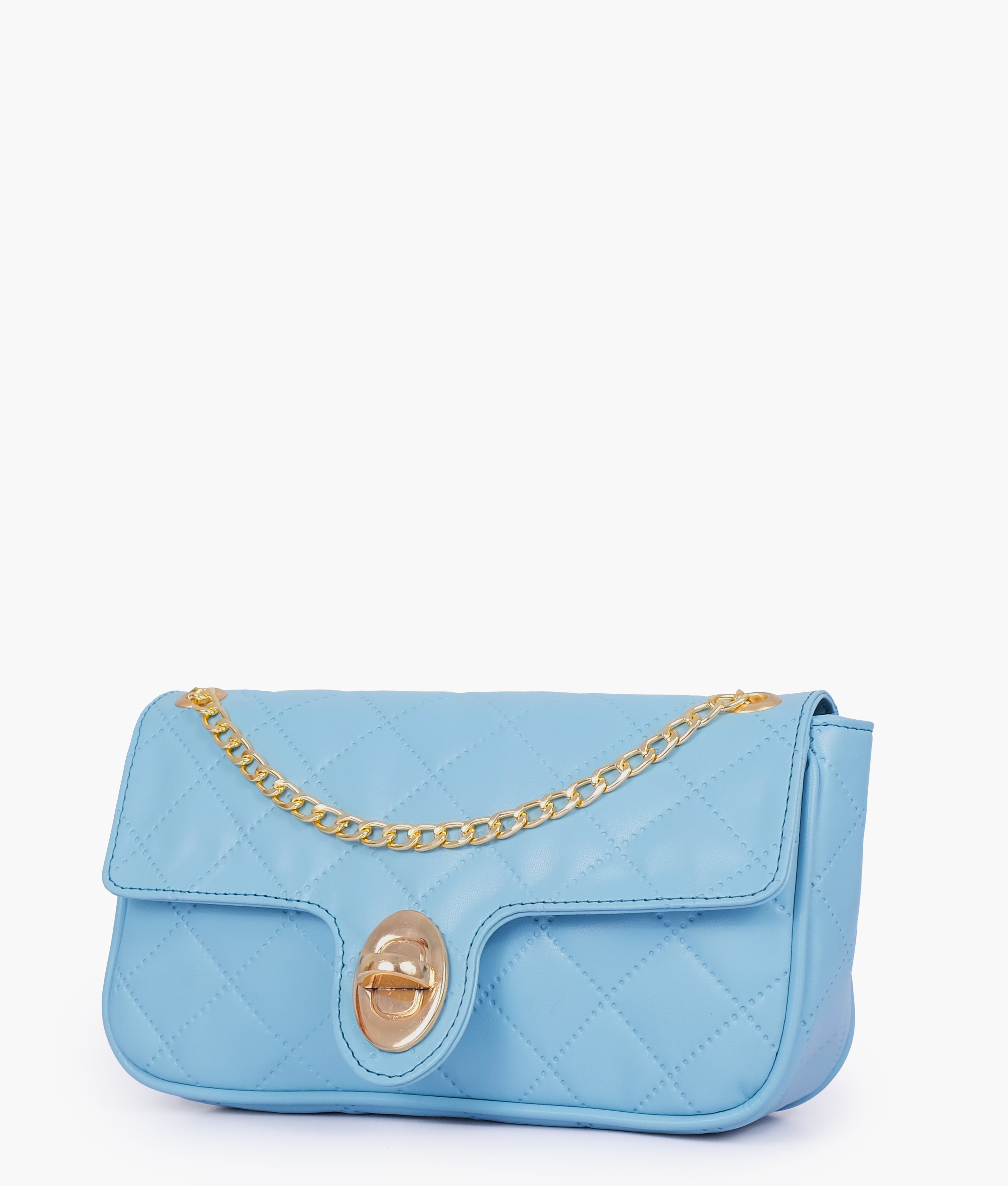 RTW Creation - Sky blue quilted small shoulder bag with chain