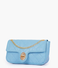 RTW Creation - Sky blue quilted small shoulder bag with chain