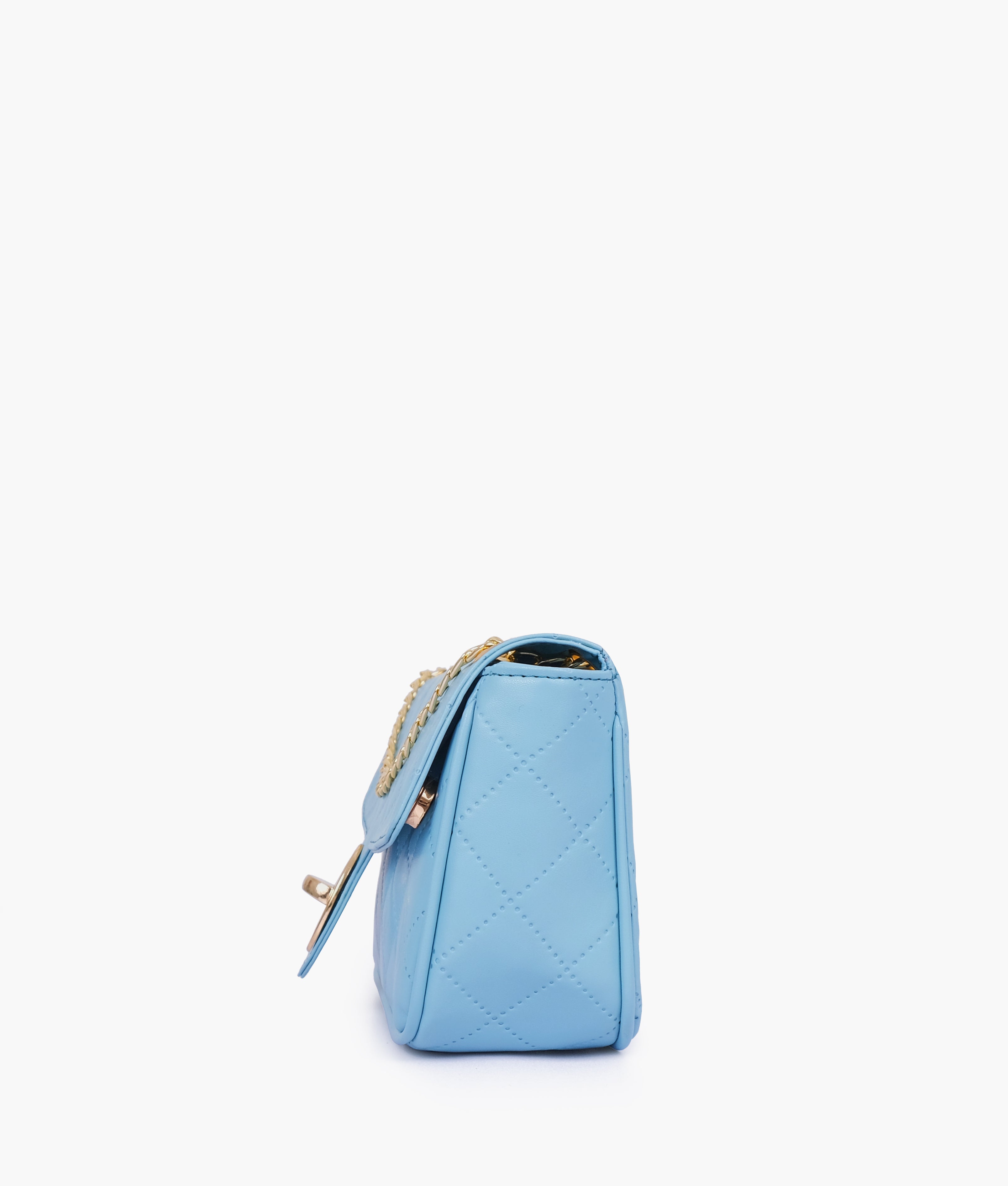RTW Creation - Sky blue quilted small shoulder bag with chain