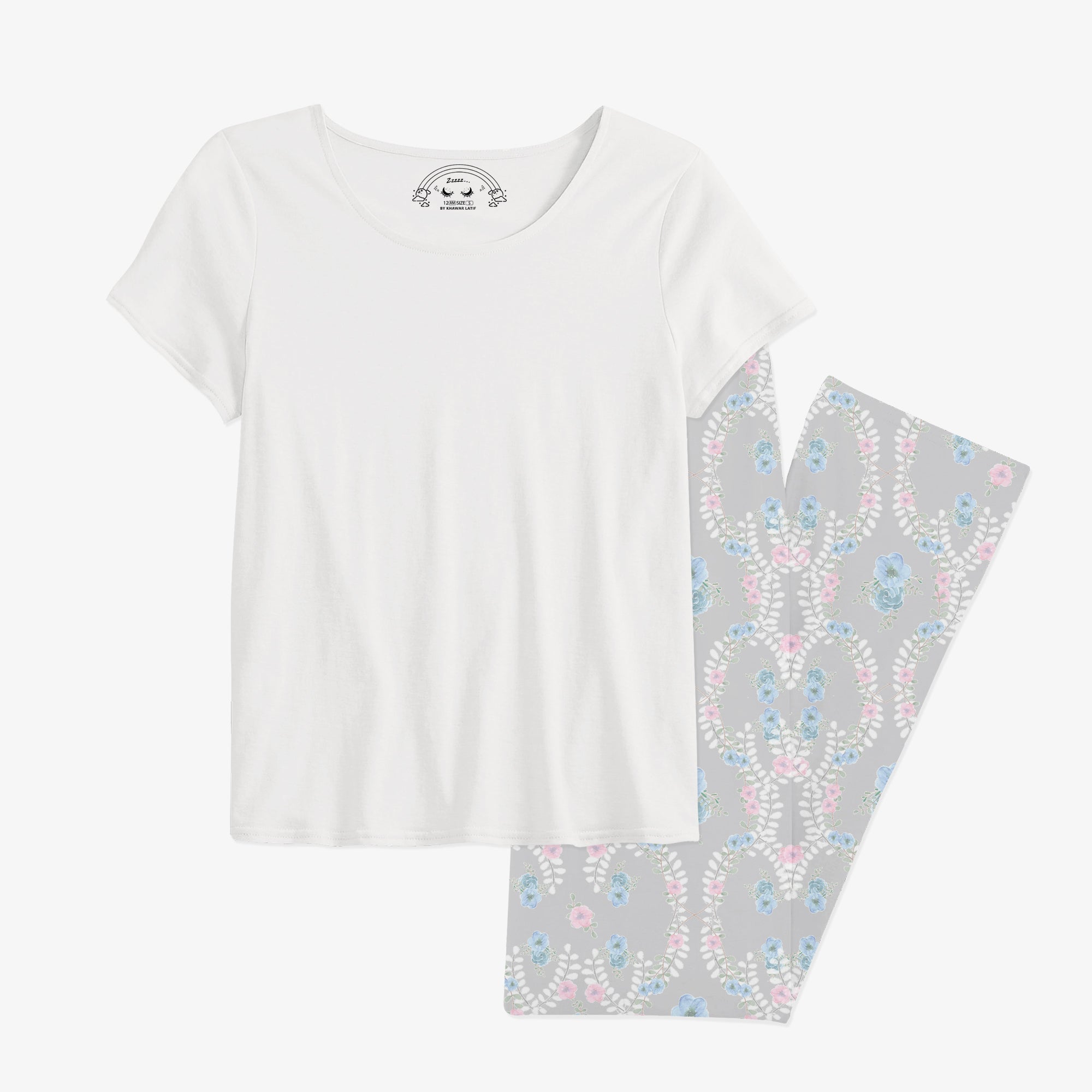 12 AM By Khawar Latif Floral Trouser with Matching tshirts