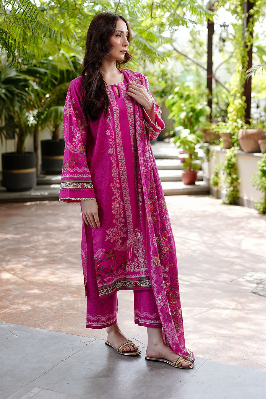 Waniya Stitched 3 Piece Summer Lawn Collection'2025-Pink Sorbet