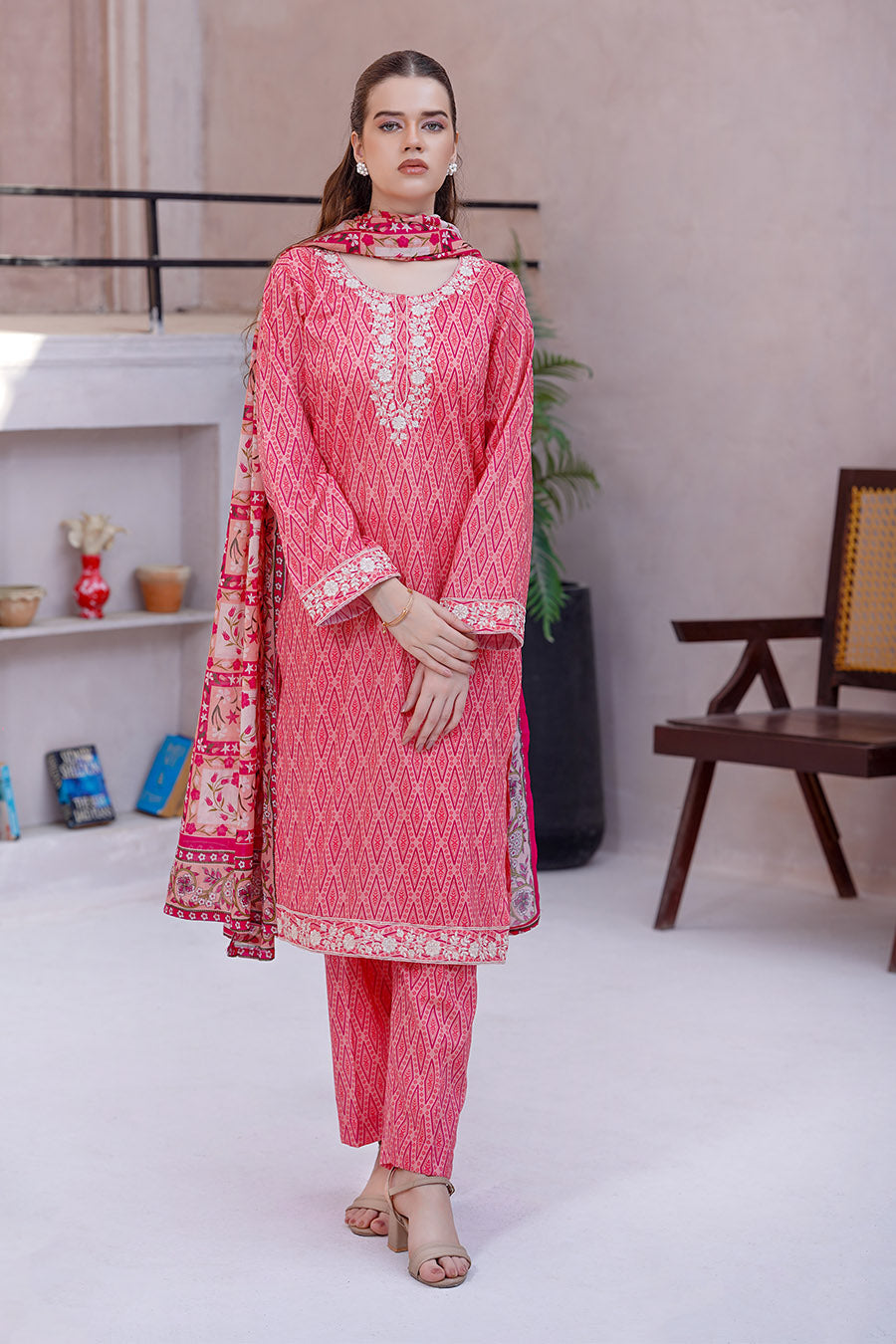 Waniya Stitched 3 Piece Digital Printed & Emb Lawn Collection'2025-EMILIA