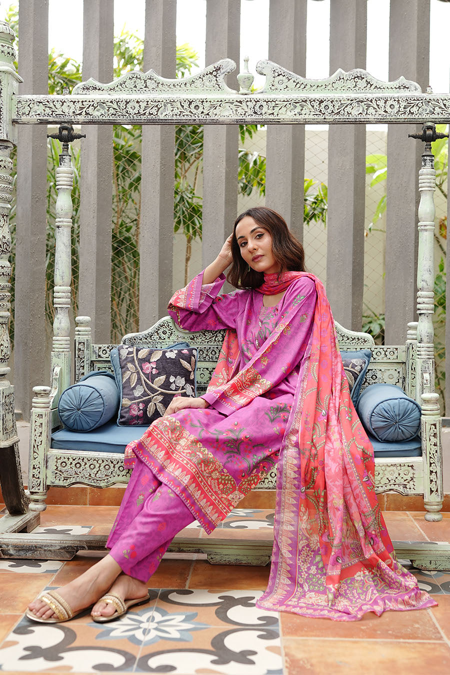 Waniya Stitched 3 Piece Summer Lawn Collection'2025-Magenta Flame