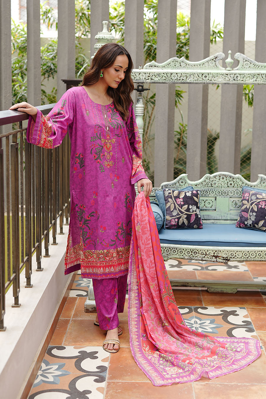 Waniya Stitched 3 Piece Summer Lawn Collection'2025-Magenta Flame