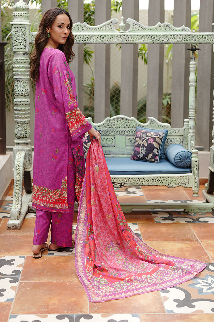Waniya Stitched 3 Piece Summer Lawn Collection'2025-Magenta Flame