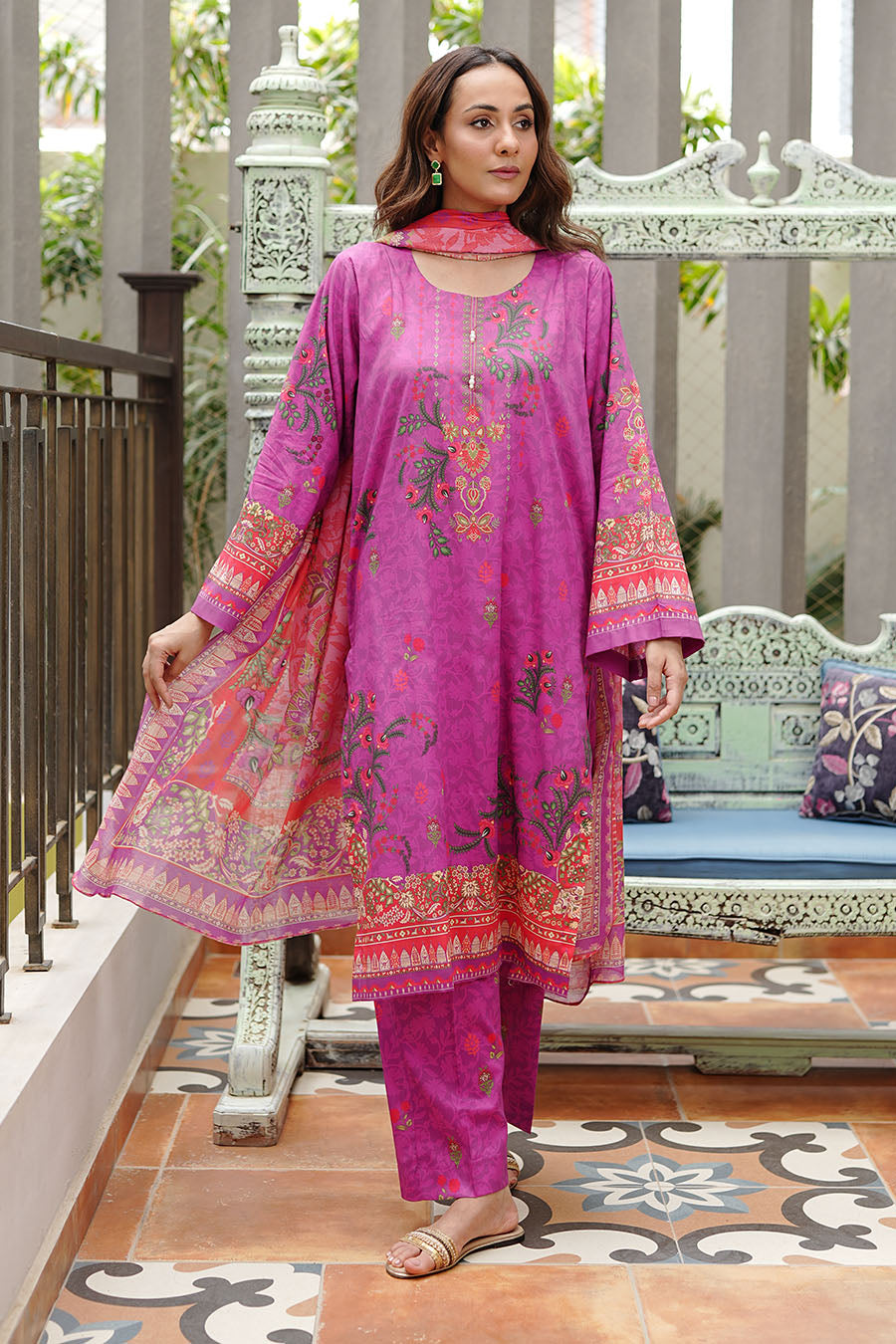 Waniya Stitched 3 Piece Summer Lawn Collection'2025-Magenta Flame