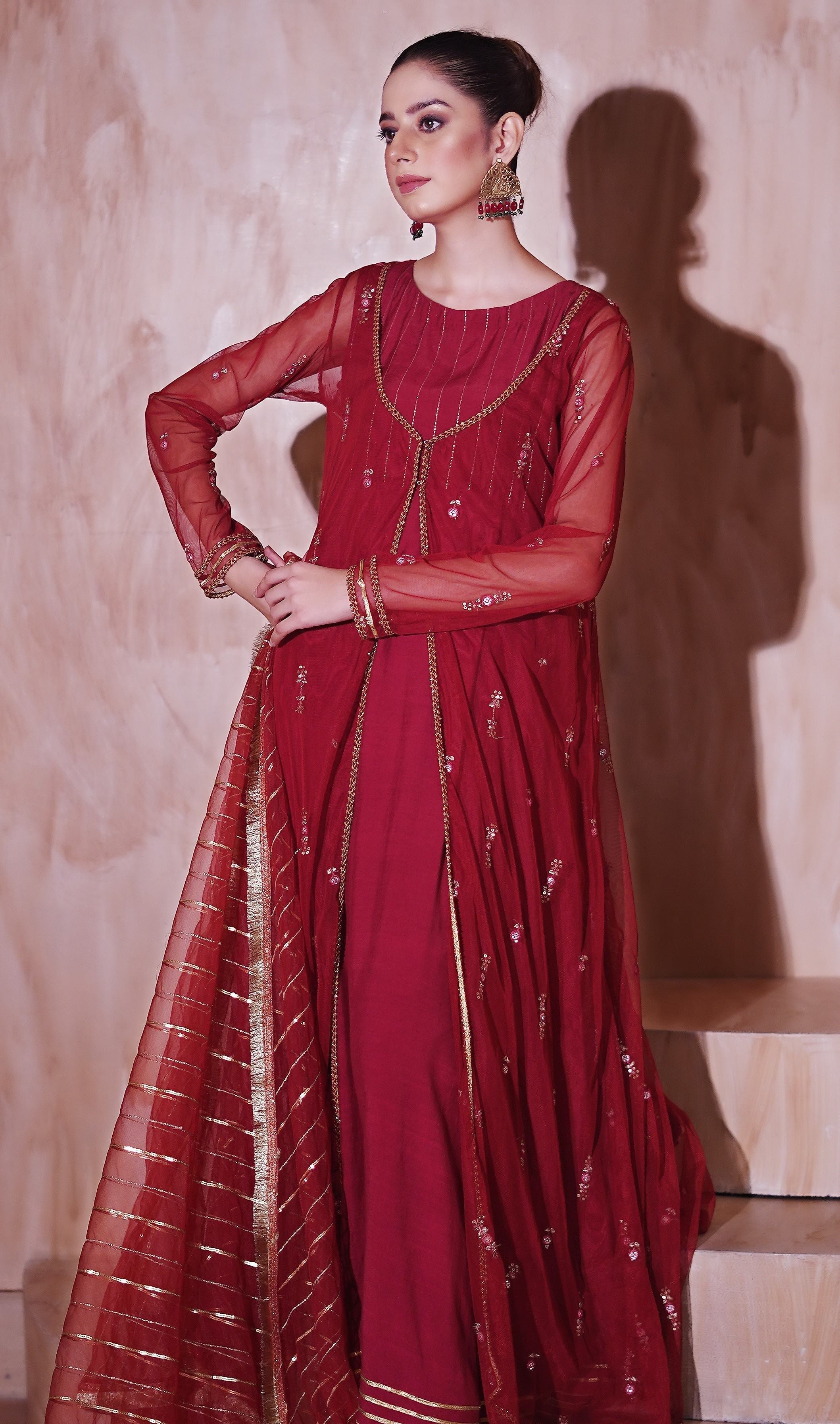 Aayra Stitched Formals Collection'2025-RP397 - Crimson Crown 4 Pc
